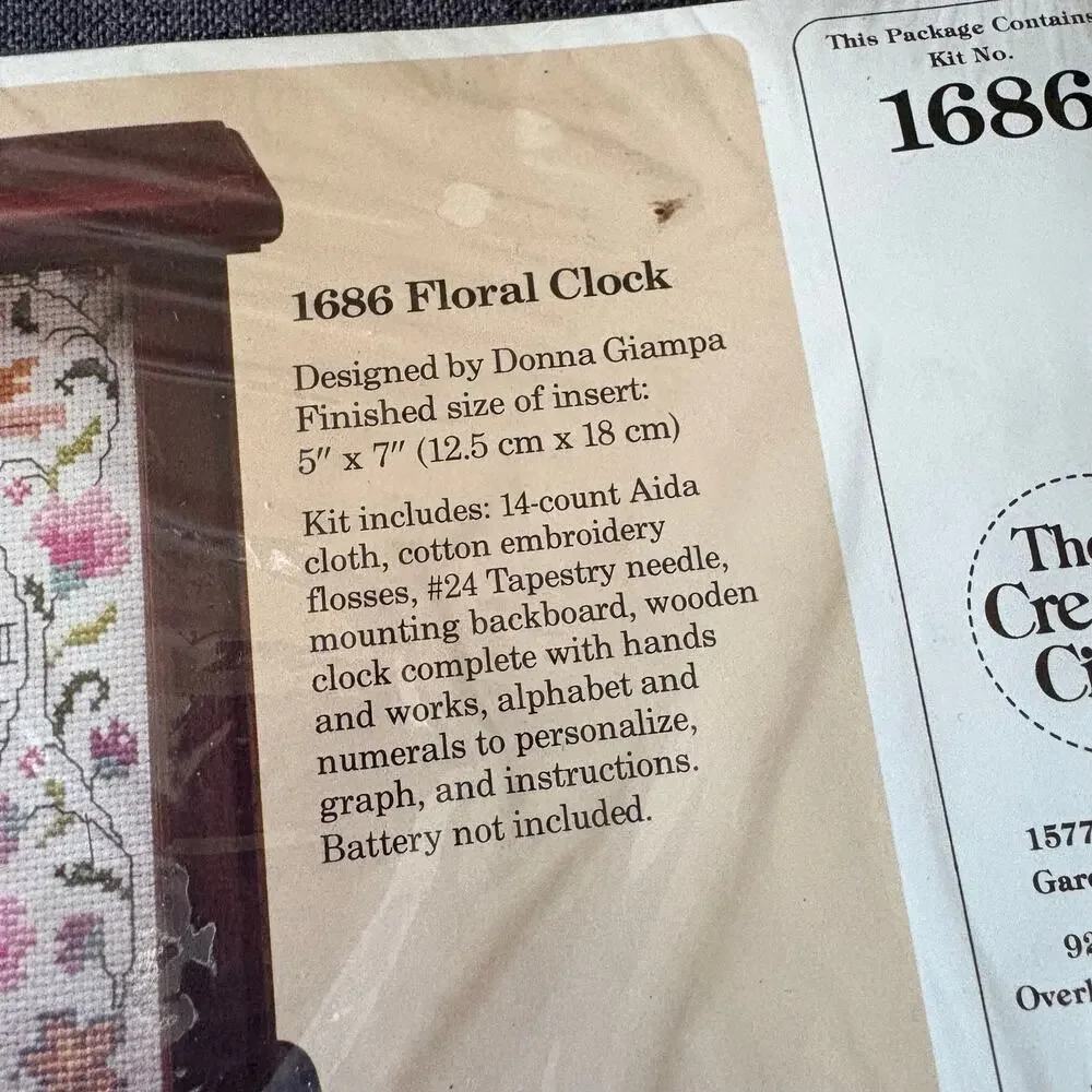 Floral Clock 1686 Vintage Counted Cross Stitch Kit by The Creative Circle - 1986